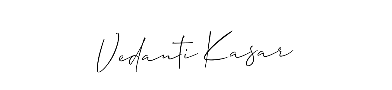 Allison_Script is a professional signature style that is perfect for those who want to add a touch of class to their signature. It is also a great choice for those who want to make their signature more unique. Get Vedanti Kasar name to fancy signature for free. Vedanti Kasar signature style 2 images and pictures png