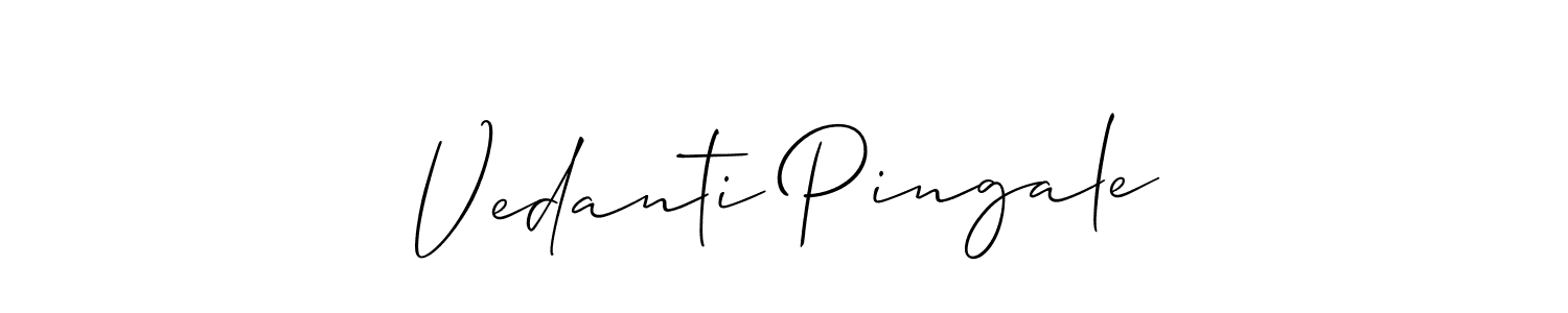 if you are searching for the best signature style for your name Vedanti Pingale. so please give up your signature search. here we have designed multiple signature styles  using Allison_Script. Vedanti Pingale signature style 2 images and pictures png