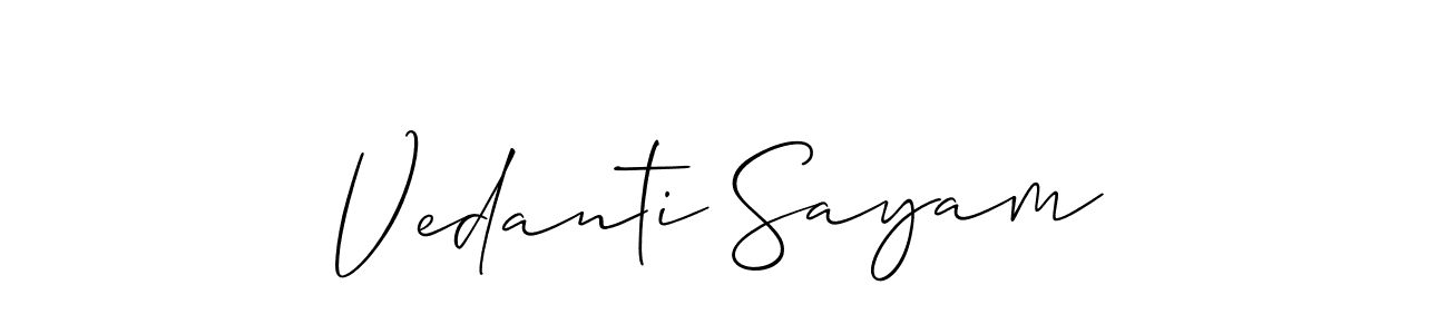 How to make Vedanti Sayam name signature. Use Allison_Script style for creating short signs online. This is the latest handwritten sign. Vedanti Sayam signature style 2 images and pictures png