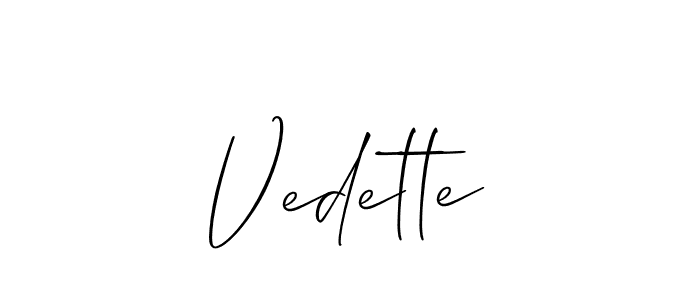 Vedette stylish signature style. Best Handwritten Sign (Allison_Script) for my name. Handwritten Signature Collection Ideas for my name Vedette. Vedette signature style 2 images and pictures png
