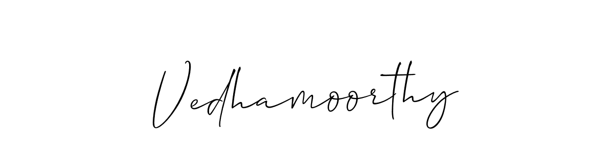 Make a beautiful signature design for name Vedhamoorthy. With this signature (Allison_Script) style, you can create a handwritten signature for free. Vedhamoorthy signature style 2 images and pictures png