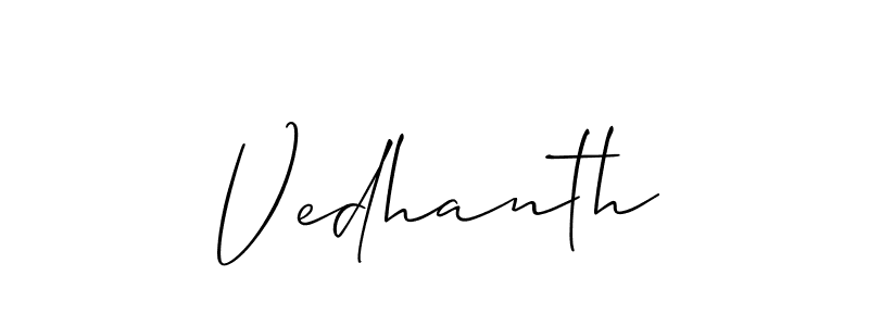 if you are searching for the best signature style for your name Vedhanth. so please give up your signature search. here we have designed multiple signature styles  using Allison_Script. Vedhanth signature style 2 images and pictures png