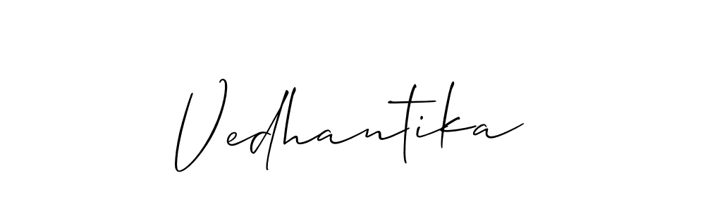 Create a beautiful signature design for name Vedhantika. With this signature (Allison_Script) fonts, you can make a handwritten signature for free. Vedhantika signature style 2 images and pictures png