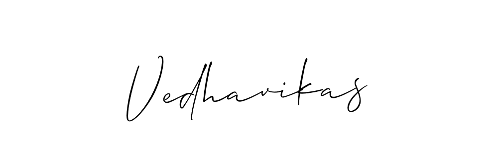 Allison_Script is a professional signature style that is perfect for those who want to add a touch of class to their signature. It is also a great choice for those who want to make their signature more unique. Get Vedhavikas name to fancy signature for free. Vedhavikas signature style 2 images and pictures png