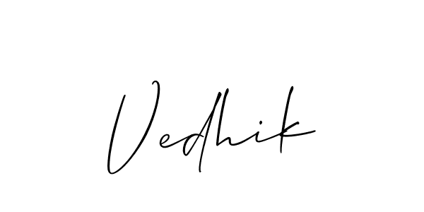 Create a beautiful signature design for name Vedhik. With this signature (Allison_Script) fonts, you can make a handwritten signature for free. Vedhik signature style 2 images and pictures png