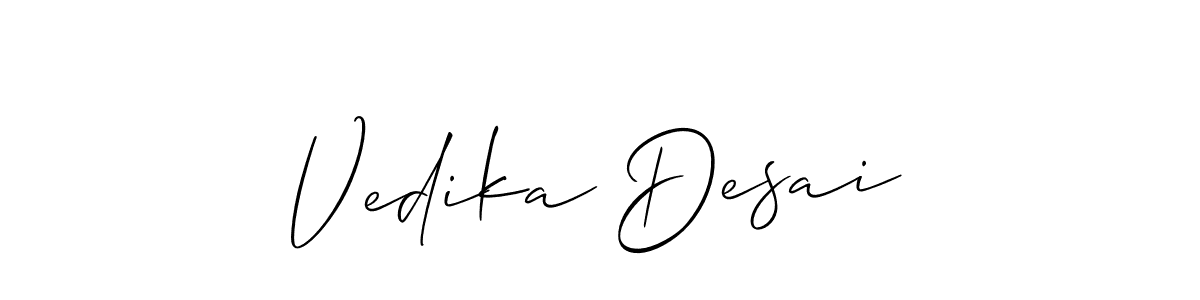 This is the best signature style for the Vedika Desai name. Also you like these signature font (Allison_Script). Mix name signature. Vedika Desai signature style 2 images and pictures png
