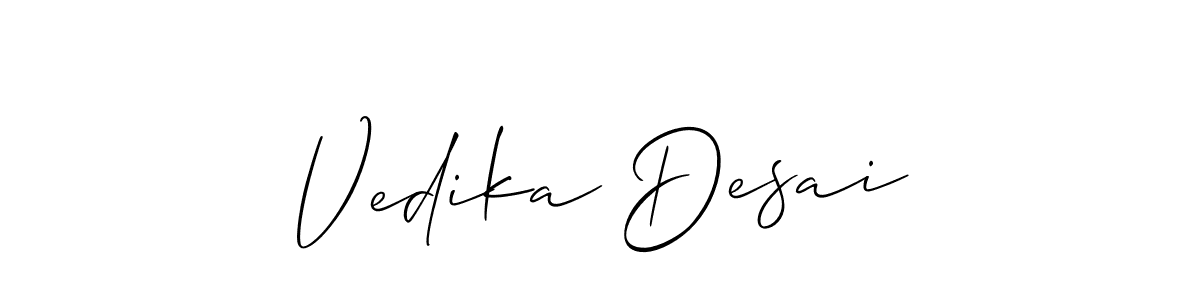 This is the best signature style for the Vedika Desai name. Also you like these signature font (Allison_Script). Mix name signature. Vedika Desai signature style 2 images and pictures png