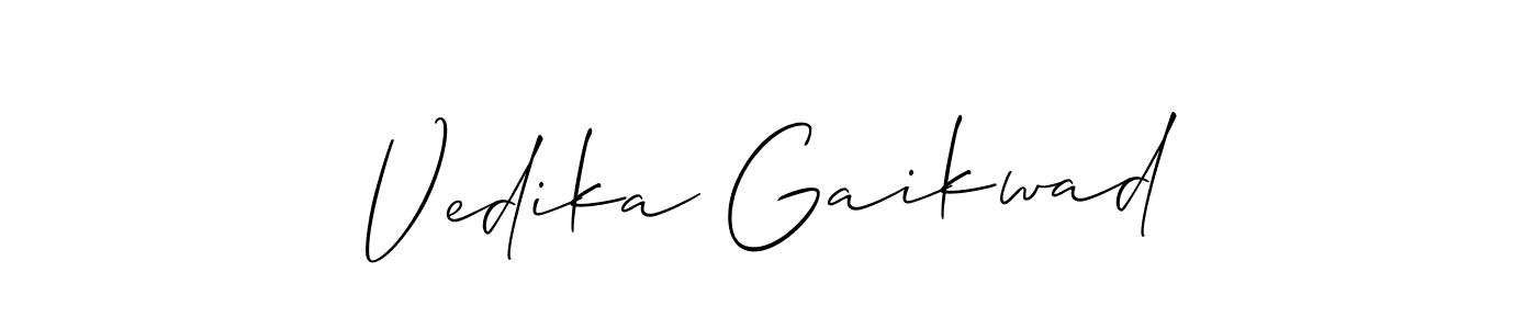 if you are searching for the best signature style for your name Vedika Gaikwad. so please give up your signature search. here we have designed multiple signature styles  using Allison_Script. Vedika Gaikwad signature style 2 images and pictures png