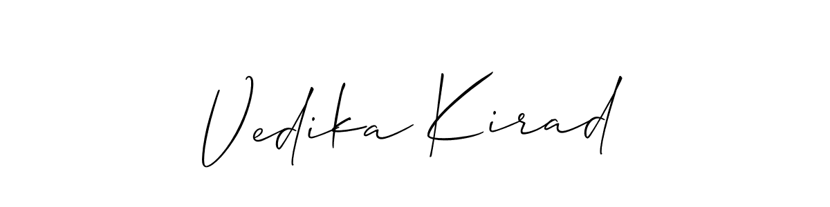 The best way (Allison_Script) to make a short signature is to pick only two or three words in your name. The name Vedika Kirad include a total of six letters. For converting this name. Vedika Kirad signature style 2 images and pictures png