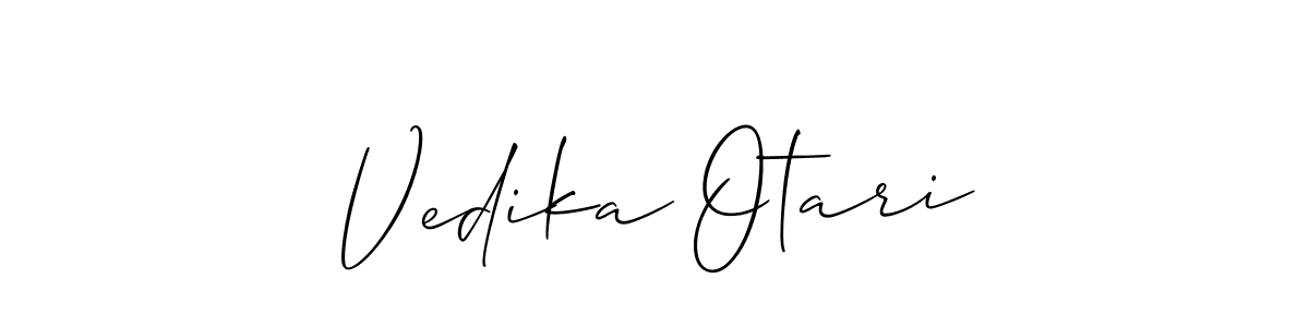 The best way (Allison_Script) to make a short signature is to pick only two or three words in your name. The name Vedika Otari include a total of six letters. For converting this name. Vedika Otari signature style 2 images and pictures png