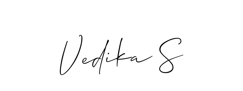 Check out images of Autograph of Vedika S name. Actor Vedika S Signature Style. Allison_Script is a professional sign style online. Vedika S signature style 2 images and pictures png