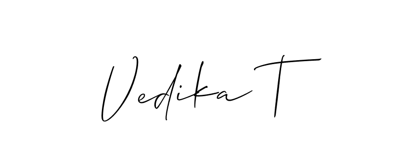 if you are searching for the best signature style for your name Vedika T. so please give up your signature search. here we have designed multiple signature styles  using Allison_Script. Vedika T signature style 2 images and pictures png