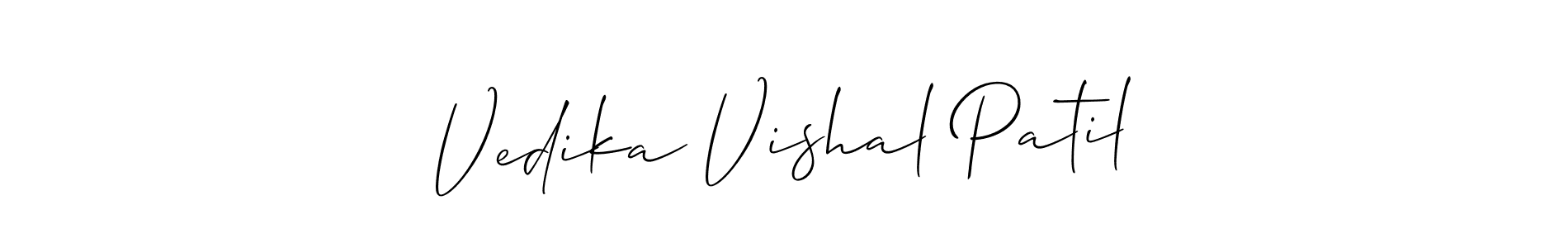 Check out images of Autograph of Vedika Vishal Patil name. Actor Vedika Vishal Patil Signature Style. Allison_Script is a professional sign style online. Vedika Vishal Patil signature style 2 images and pictures png