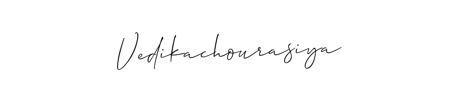 How to Draw Vedikachourasiya signature style? Allison_Script is a latest design signature styles for name Vedikachourasiya. Vedikachourasiya signature style 2 images and pictures png