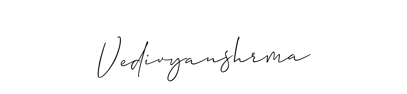 if you are searching for the best signature style for your name Vedivyanshrma. so please give up your signature search. here we have designed multiple signature styles  using Allison_Script. Vedivyanshrma signature style 2 images and pictures png