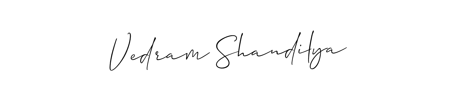 You should practise on your own different ways (Allison_Script) to write your name (Vedram Shandilya) in signature. don't let someone else do it for you. Vedram Shandilya signature style 2 images and pictures png