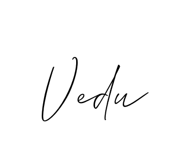 Use a signature maker to create a handwritten signature online. With this signature software, you can design (Allison_Script) your own signature for name Vedu. Vedu signature style 2 images and pictures png