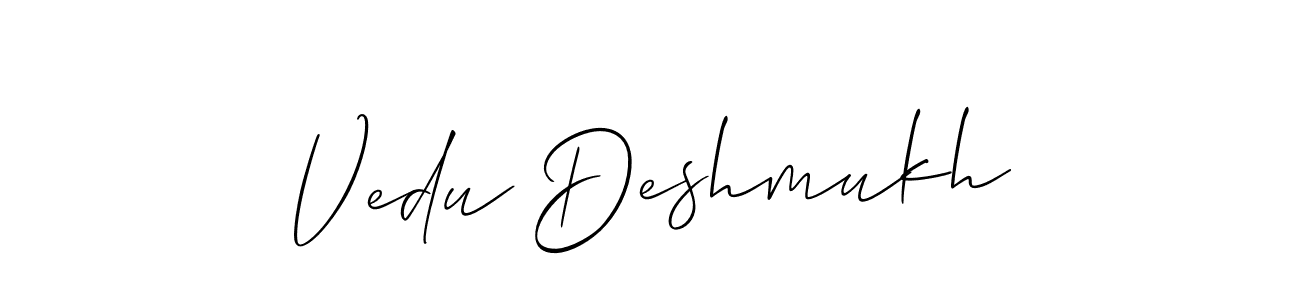 This is the best signature style for the Vedu Deshmukh name. Also you like these signature font (Allison_Script). Mix name signature. Vedu Deshmukh signature style 2 images and pictures png