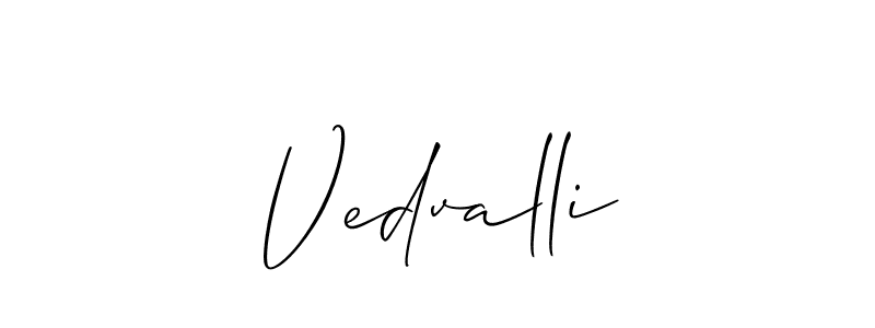 if you are searching for the best signature style for your name Vedvalli. so please give up your signature search. here we have designed multiple signature styles  using Allison_Script. Vedvalli signature style 2 images and pictures png