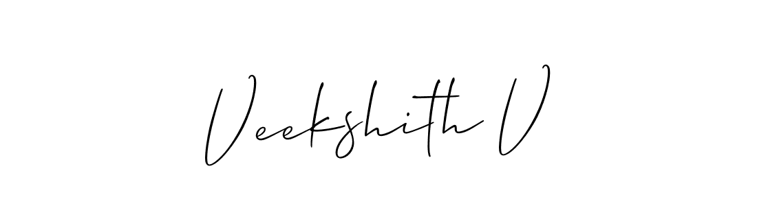 The best way (Allison_Script) to make a short signature is to pick only two or three words in your name. The name Veekshith V include a total of six letters. For converting this name. Veekshith V signature style 2 images and pictures png