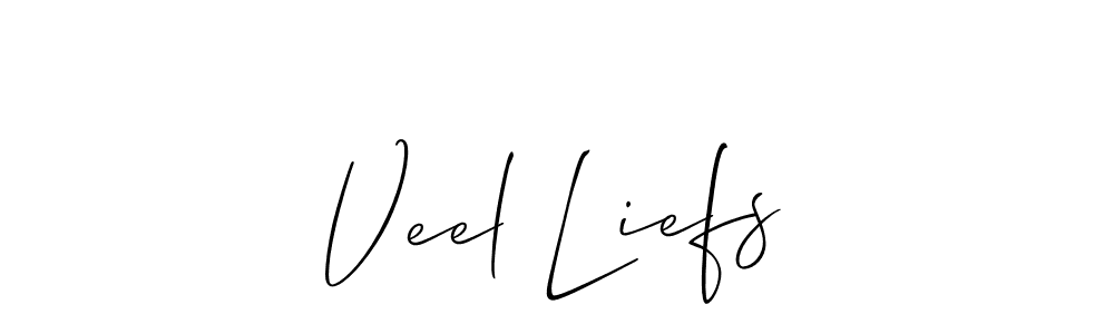 The best way (Allison_Script) to make a short signature is to pick only two or three words in your name. The name Veel Liefs include a total of six letters. For converting this name. Veel Liefs signature style 2 images and pictures png