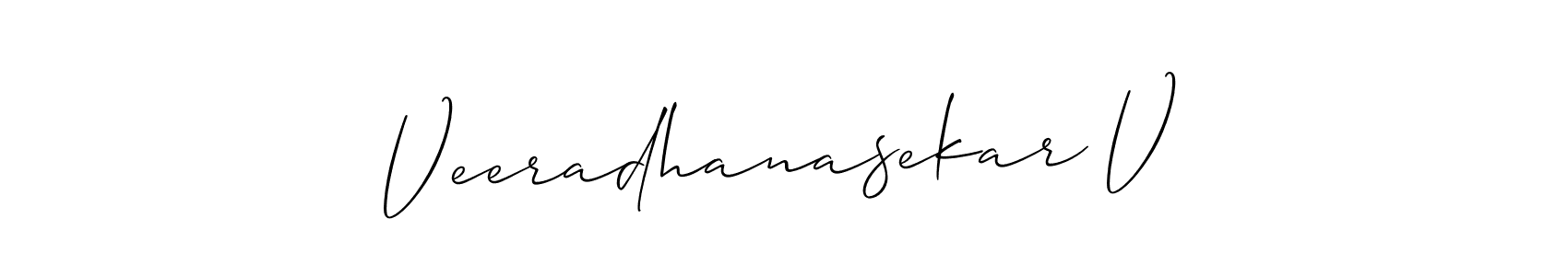 You can use this online signature creator to create a handwritten signature for the name Veeradhanasekar V. This is the best online autograph maker. Veeradhanasekar V signature style 2 images and pictures png