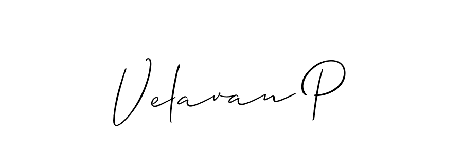 Use a signature maker to create a handwritten signature online. With this signature software, you can design (Allison_Script) your own signature for name Velavan P. Velavan P signature style 2 images and pictures png