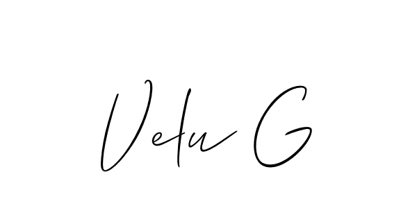 Also You can easily find your signature by using the search form. We will create Velu G name handwritten signature images for you free of cost using Allison_Script sign style. Velu G signature style 2 images and pictures png