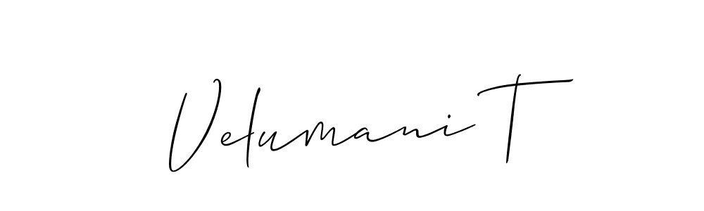 Use a signature maker to create a handwritten signature online. With this signature software, you can design (Allison_Script) your own signature for name Velumani T. Velumani T signature style 2 images and pictures png