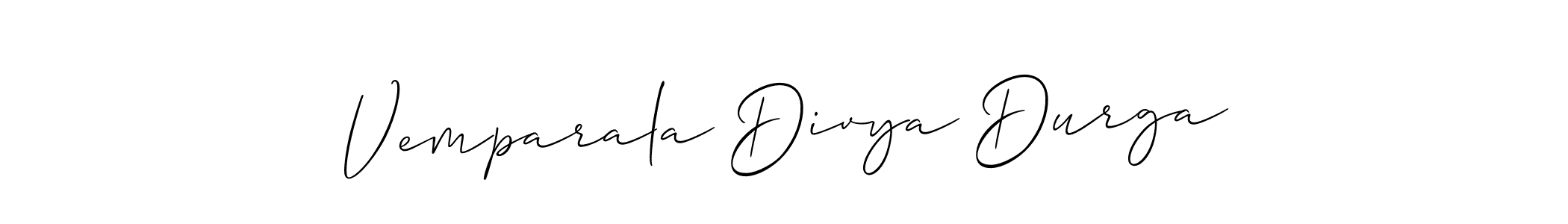 Also we have Vemparala Divya Durga name is the best signature style. Create professional handwritten signature collection using Allison_Script autograph style. Vemparala Divya Durga signature style 2 images and pictures png