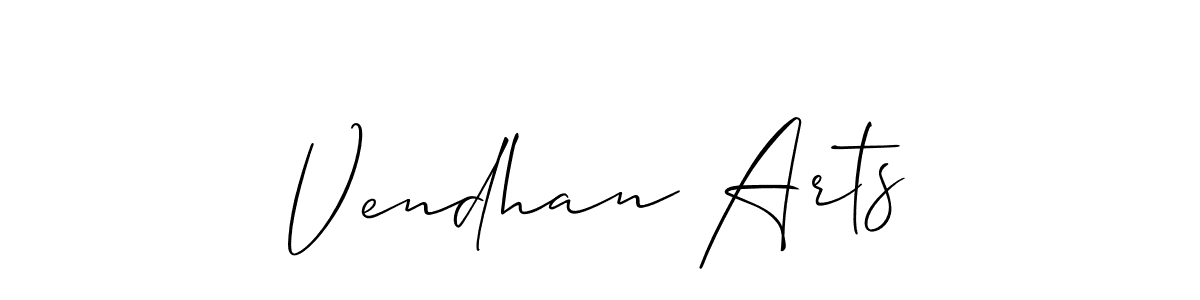 The best way (Allison_Script) to make a short signature is to pick only two or three words in your name. The name Vendhan Arts include a total of six letters. For converting this name. Vendhan Arts signature style 2 images and pictures png