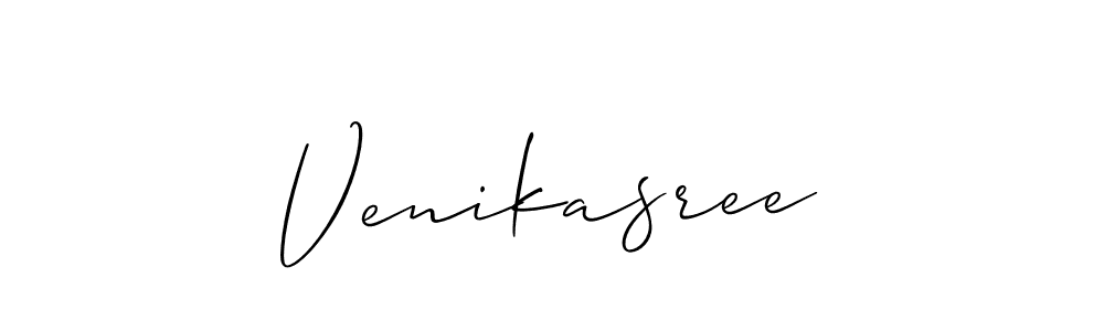 How to make Venikasree name signature. Use Allison_Script style for creating short signs online. This is the latest handwritten sign. Venikasree signature style 2 images and pictures png