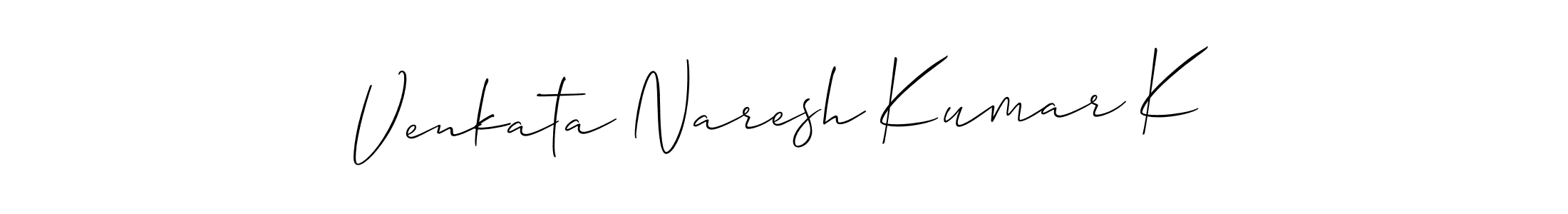 The best way (Allison_Script) to make a short signature is to pick only two or three words in your name. The name Venkata Naresh Kumar K include a total of six letters. For converting this name. Venkata Naresh Kumar K signature style 2 images and pictures png