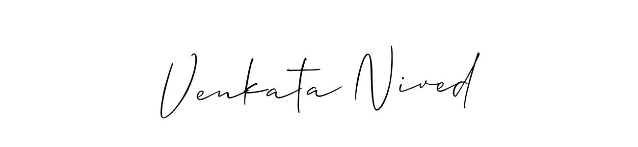 This is the best signature style for the Venkata Nived name. Also you like these signature font (Allison_Script). Mix name signature. Venkata Nived signature style 2 images and pictures png