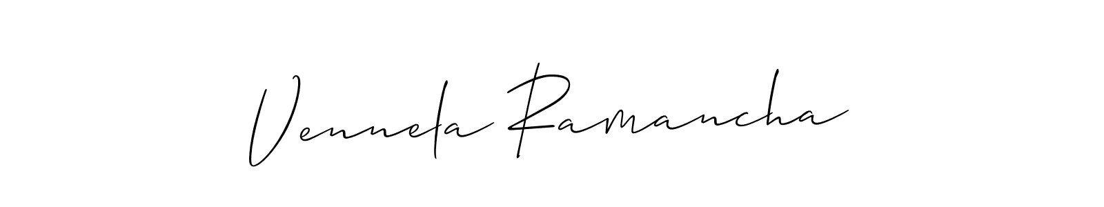 Allison_Script is a professional signature style that is perfect for those who want to add a touch of class to their signature. It is also a great choice for those who want to make their signature more unique. Get Vennela Ramancha name to fancy signature for free. Vennela Ramancha signature style 2 images and pictures png