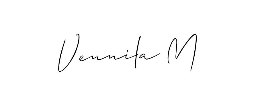 Similarly Allison_Script is the best handwritten signature design. Signature creator online .You can use it as an online autograph creator for name Vennila M. Vennila M signature style 2 images and pictures png