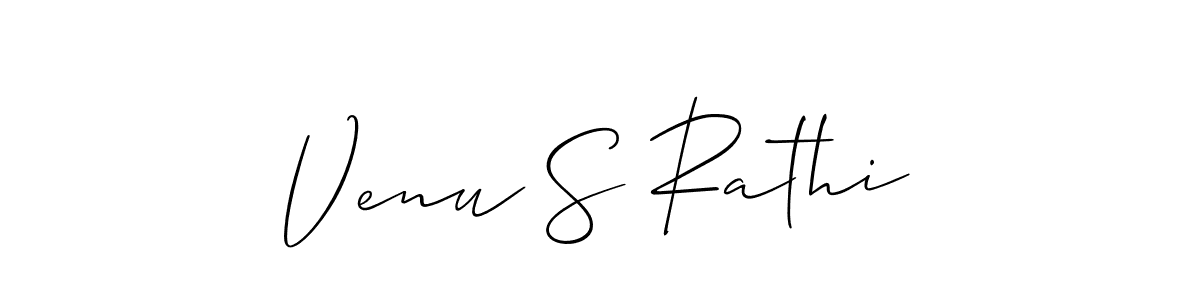 The best way (Allison_Script) to make a short signature is to pick only two or three words in your name. The name Venu S Rathi include a total of six letters. For converting this name. Venu S Rathi signature style 2 images and pictures png