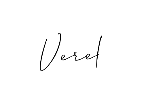 Design your own signature with our free online signature maker. With this signature software, you can create a handwritten (Allison_Script) signature for name Verel. Verel signature style 2 images and pictures png