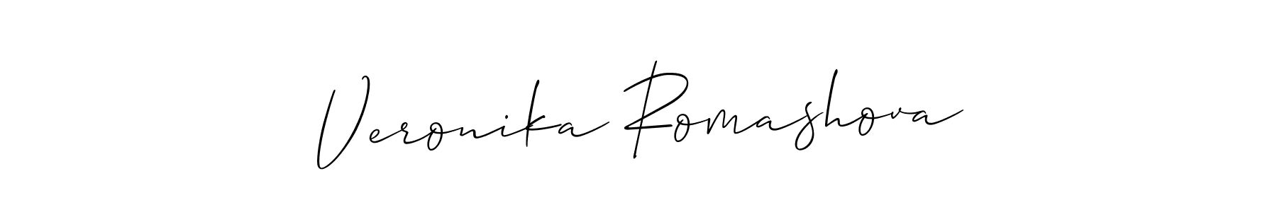 The best way (Allison_Script) to make a short signature is to pick only two or three words in your name. The name Veronika Romashova include a total of six letters. For converting this name. Veronika Romashova signature style 2 images and pictures png