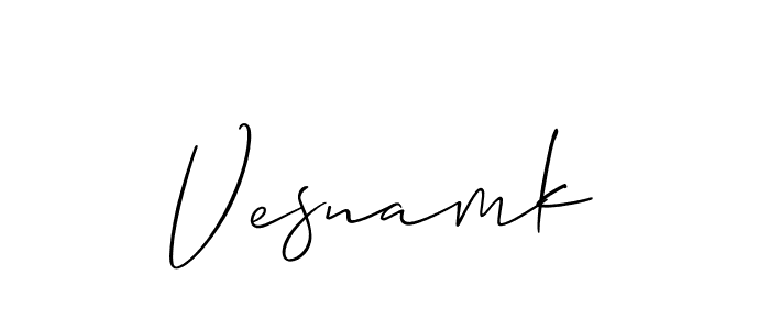 Use a signature maker to create a handwritten signature online. With this signature software, you can design (Allison_Script) your own signature for name Vesnamk. Vesnamk signature style 2 images and pictures png