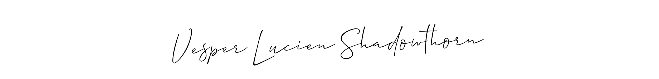 Make a beautiful signature design for name Vesper Lucien Shadowthorn. With this signature (Allison_Script) style, you can create a handwritten signature for free. Vesper Lucien Shadowthorn signature style 2 images and pictures png