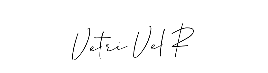Allison_Script is a professional signature style that is perfect for those who want to add a touch of class to their signature. It is also a great choice for those who want to make their signature more unique. Get Vetri Vel R name to fancy signature for free. Vetri Vel R signature style 2 images and pictures png