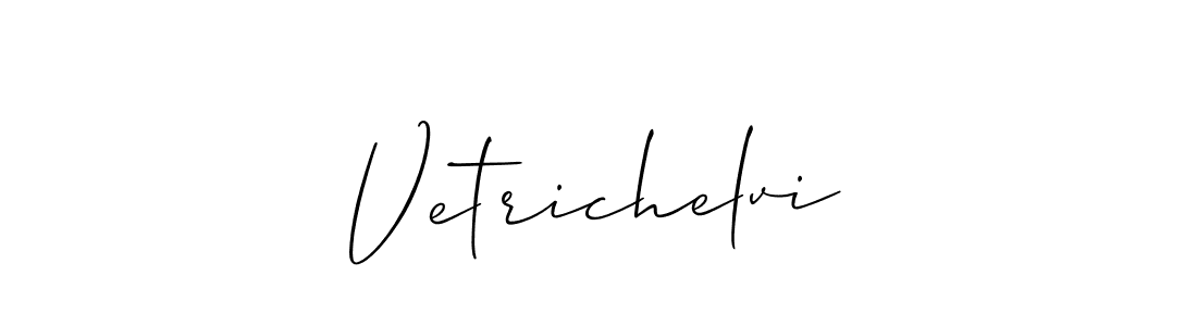 The best way (Allison_Script) to make a short signature is to pick only two or three words in your name. The name Vetrichelvi include a total of six letters. For converting this name. Vetrichelvi signature style 2 images and pictures png