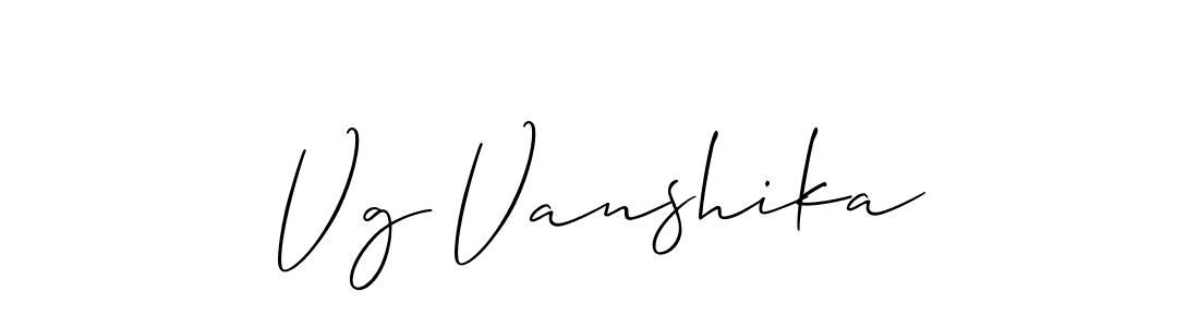 The best way (Allison_Script) to make a short signature is to pick only two or three words in your name. The name Vg Vanshika include a total of six letters. For converting this name. Vg Vanshika signature style 2 images and pictures png