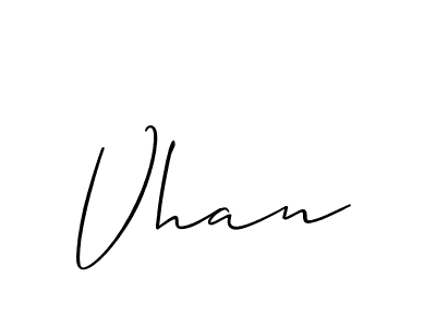 Use a signature maker to create a handwritten signature online. With this signature software, you can design (Allison_Script) your own signature for name Vhan. Vhan signature style 2 images and pictures png