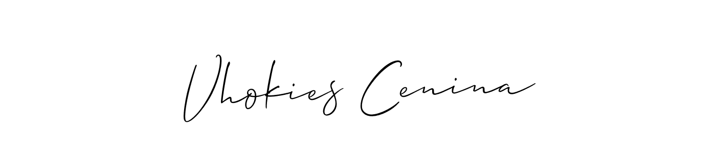 How to make Vhokies Cenina name signature. Use Allison_Script style for creating short signs online. This is the latest handwritten sign. Vhokies Cenina signature style 2 images and pictures png