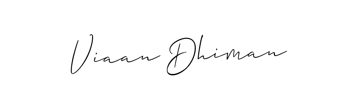 The best way (Allison_Script) to make a short signature is to pick only two or three words in your name. The name Viaan Dhiman include a total of six letters. For converting this name. Viaan Dhiman signature style 2 images and pictures png
