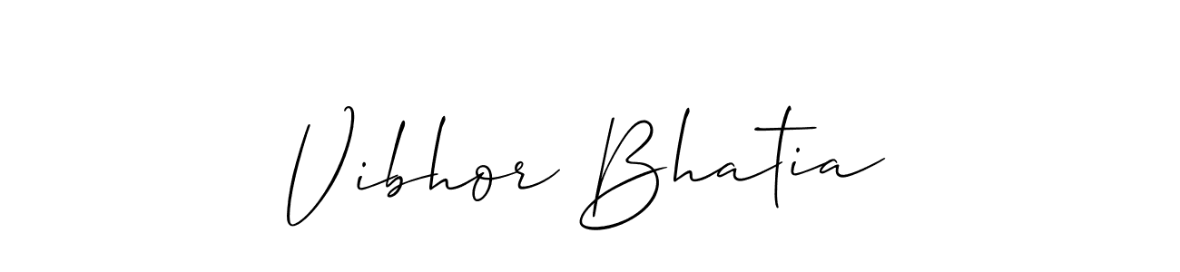 Create a beautiful signature design for name Vibhor Bhatia. With this signature (Allison_Script) fonts, you can make a handwritten signature for free. Vibhor Bhatia signature style 2 images and pictures png