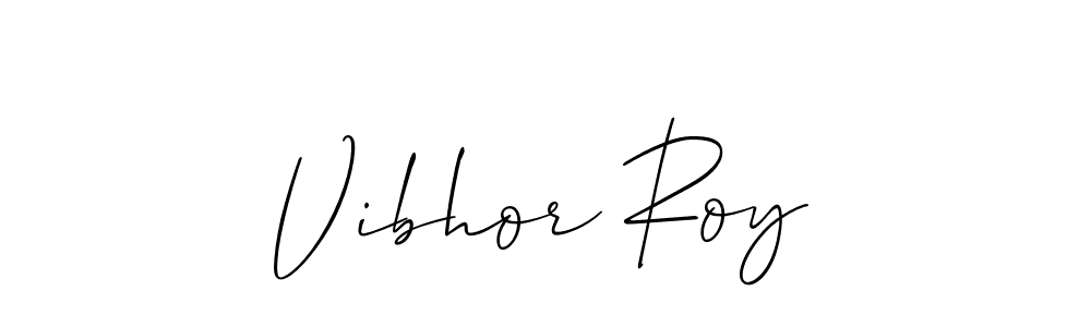 The best way (Allison_Script) to make a short signature is to pick only two or three words in your name. The name Vibhor Roy include a total of six letters. For converting this name. Vibhor Roy signature style 2 images and pictures png