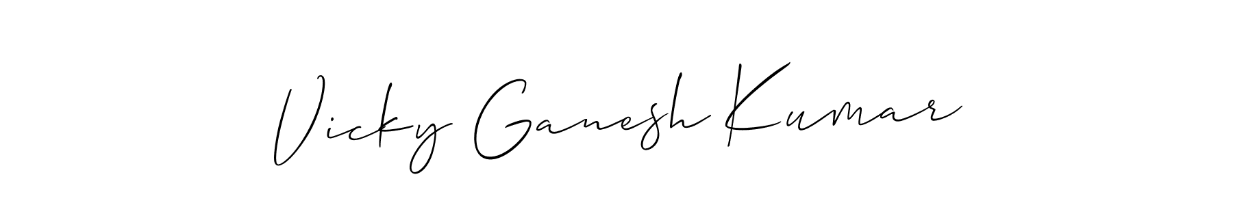 The best way (Allison_Script) to make a short signature is to pick only two or three words in your name. The name Vicky Ganesh Kumar include a total of six letters. For converting this name. Vicky Ganesh Kumar signature style 2 images and pictures png